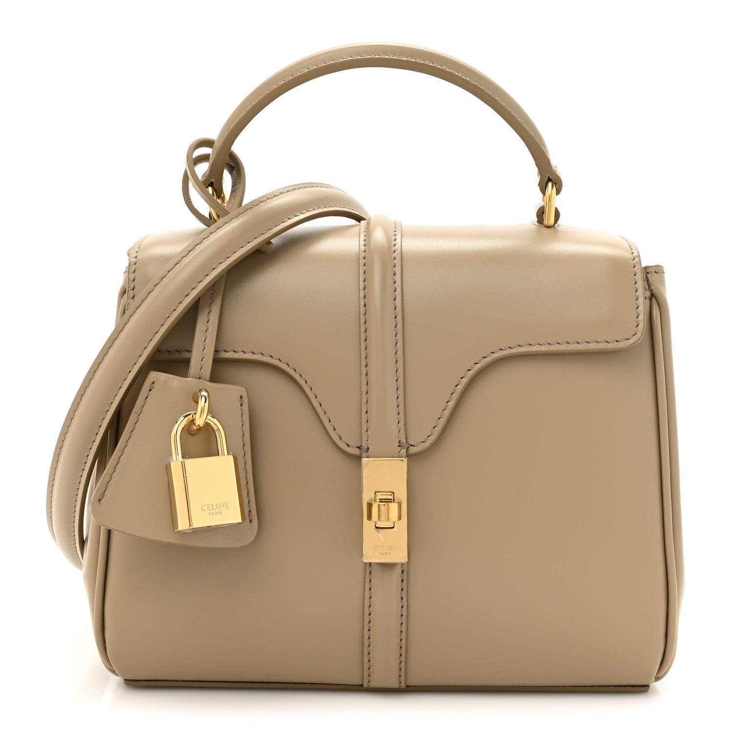Celine Satinated Calfskin Mini 16 Top Handle Bag Beige 1 of 12