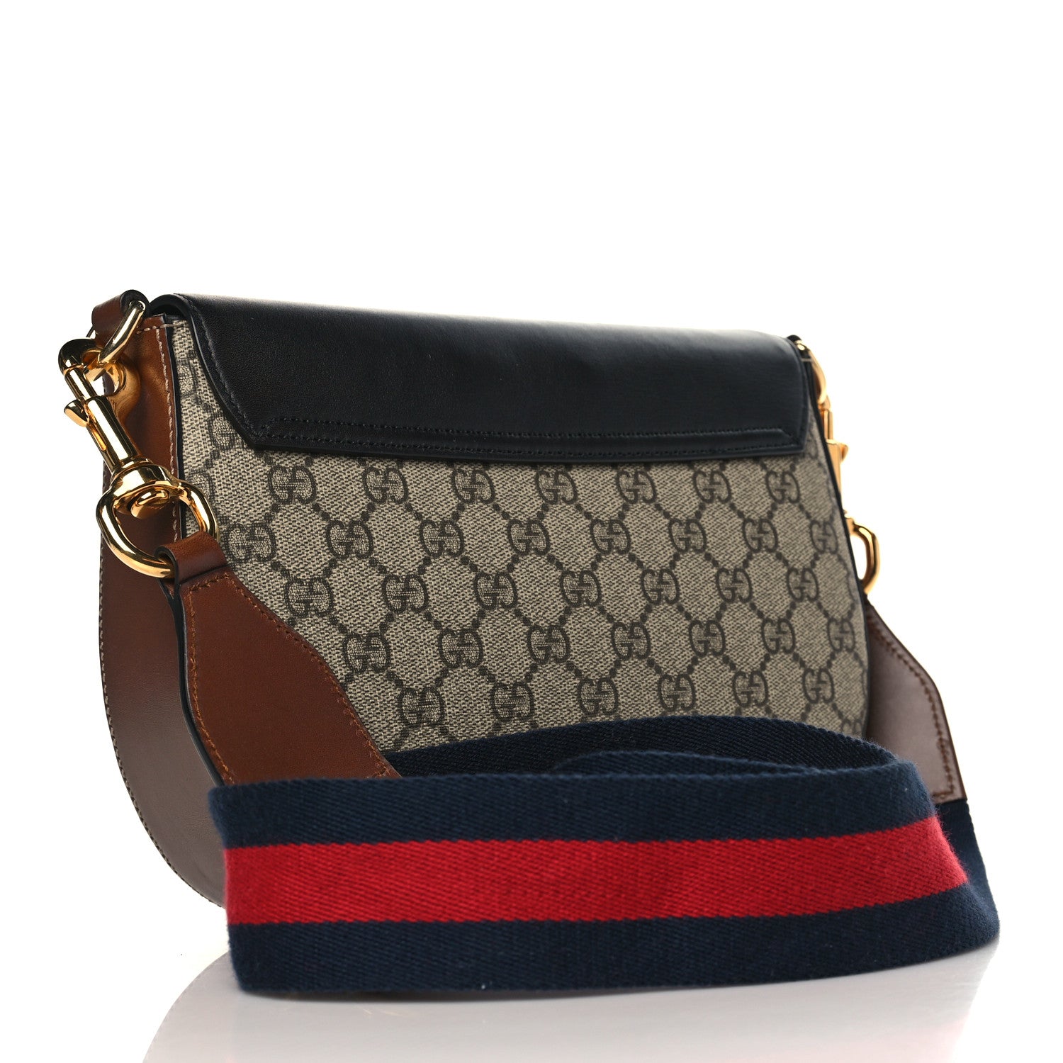 Gucci GG Supreme Monogram Web Medium Padlock Messenger Shoulder Bag Black 3 of 9