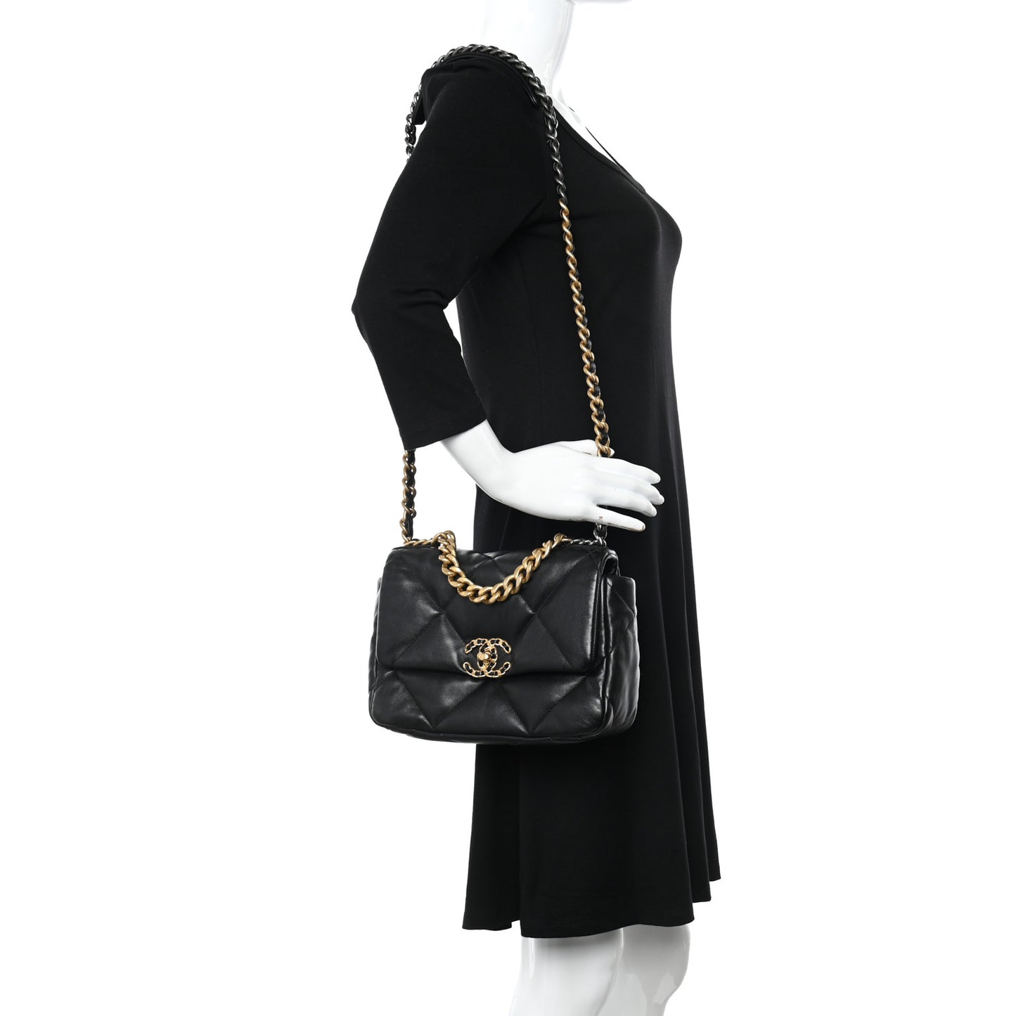 Lambskin Quilted Medium Chanel 19 Flap Black