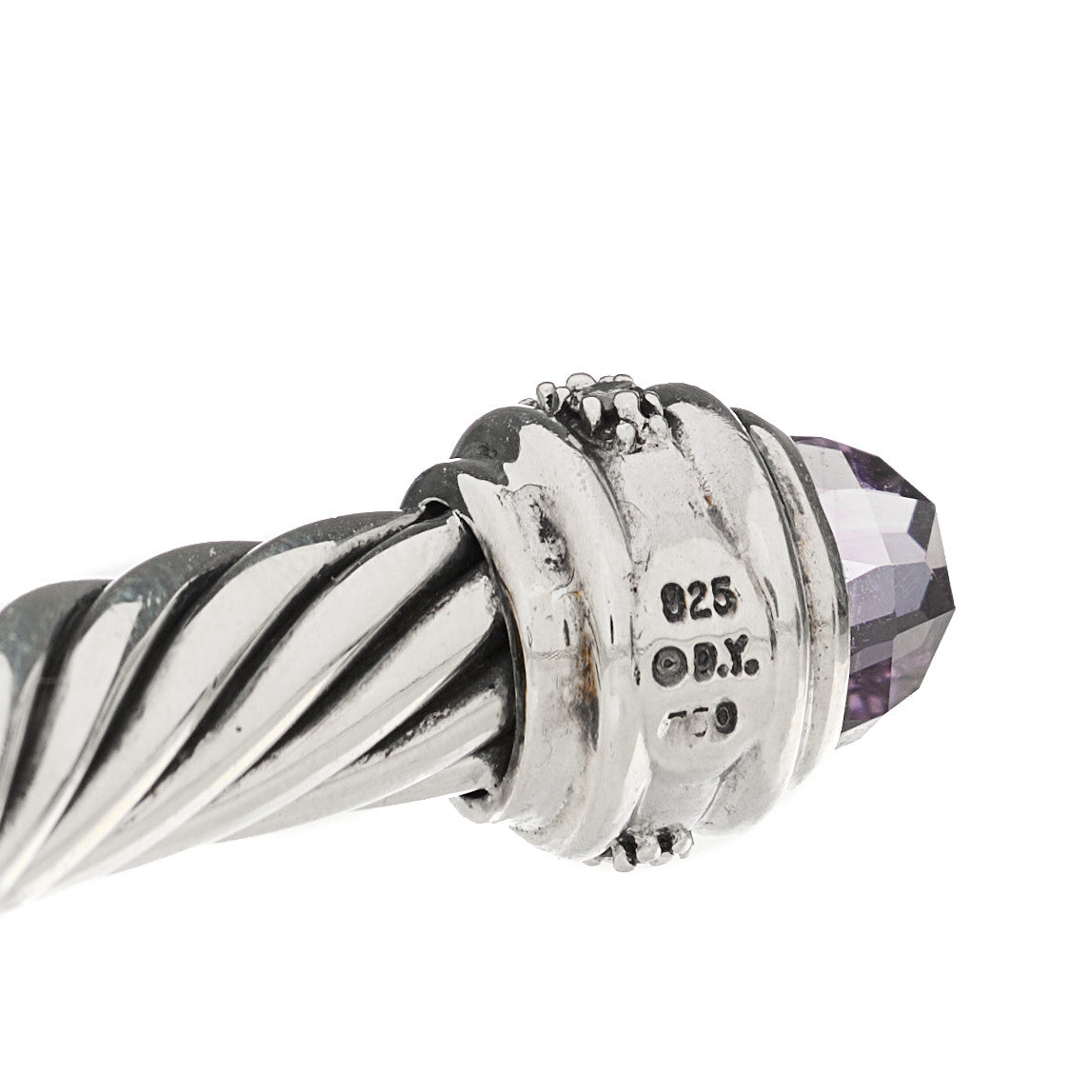 Sterling Silver Diamond Amethyst 7mm Cable Classics Bracelet