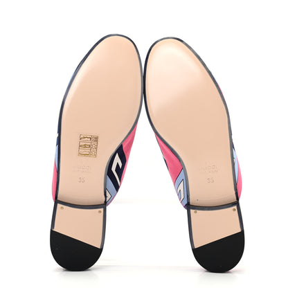 Gucci Satin GG Wallpaper Womens Princetown Slippers 35 Pink Flamboyant Blue Black 6 of 11