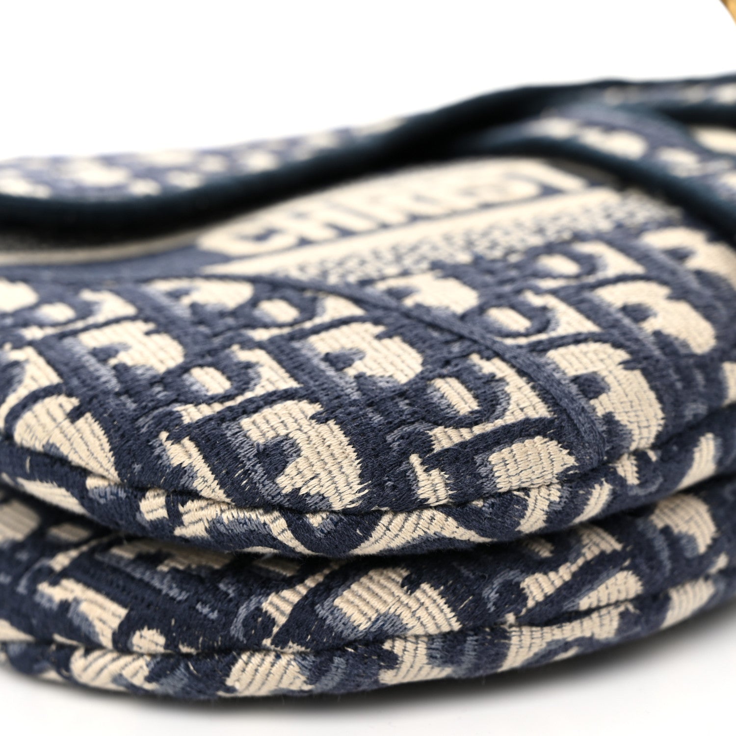 Christian Dior Oblique Embroidered Saddle Bag Blue 9 of 10