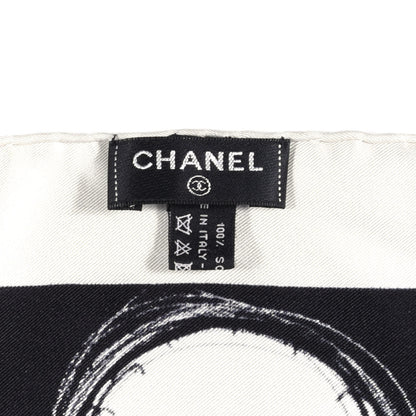 Chanel Silk CC Planet Scarf White Black 3 of 3