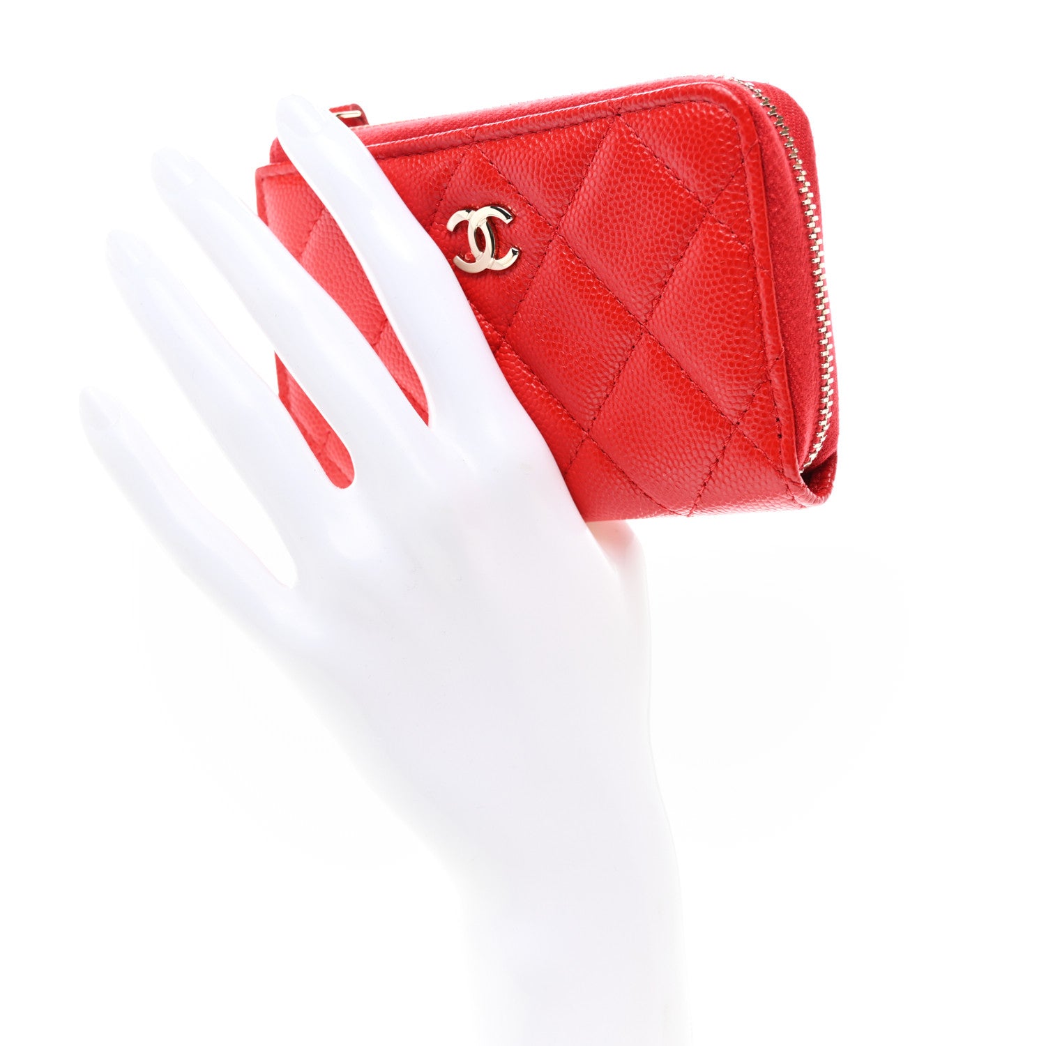 Chanel Caviar Quilted Zipped Key Holder Case Red 2 of 7