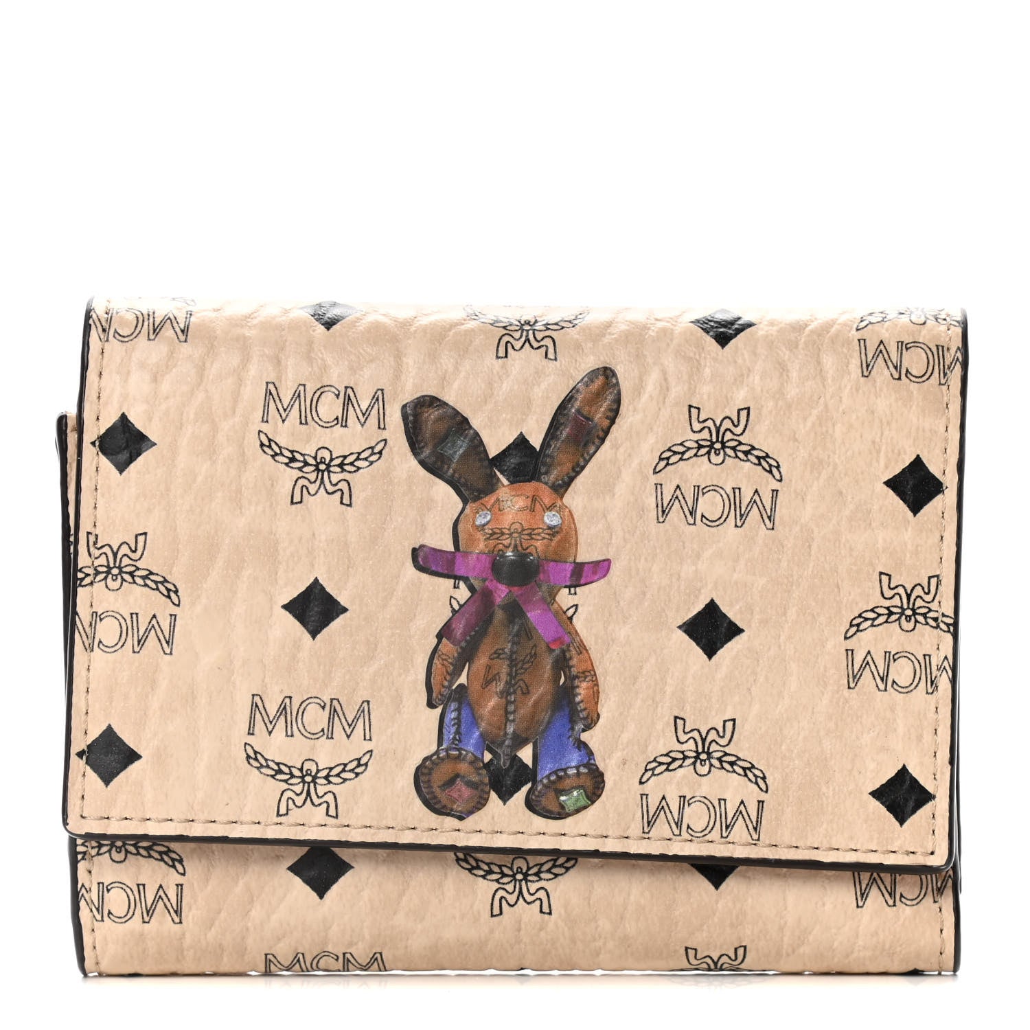 MCM Visetos Rabbit Tri-Fold Wallet Beige 1 of 9