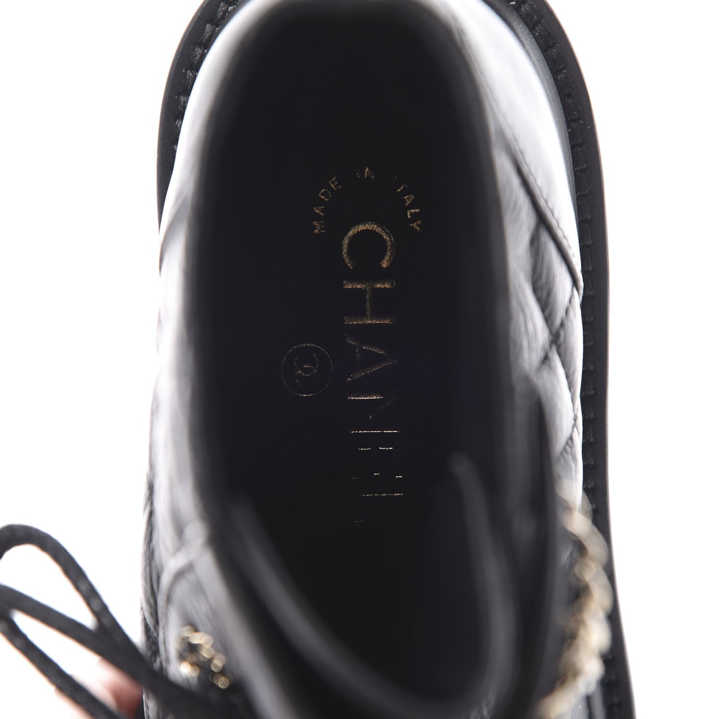 Shiny Goatskin Calfskin Quilted Lace Up Combat Boots 36 Black