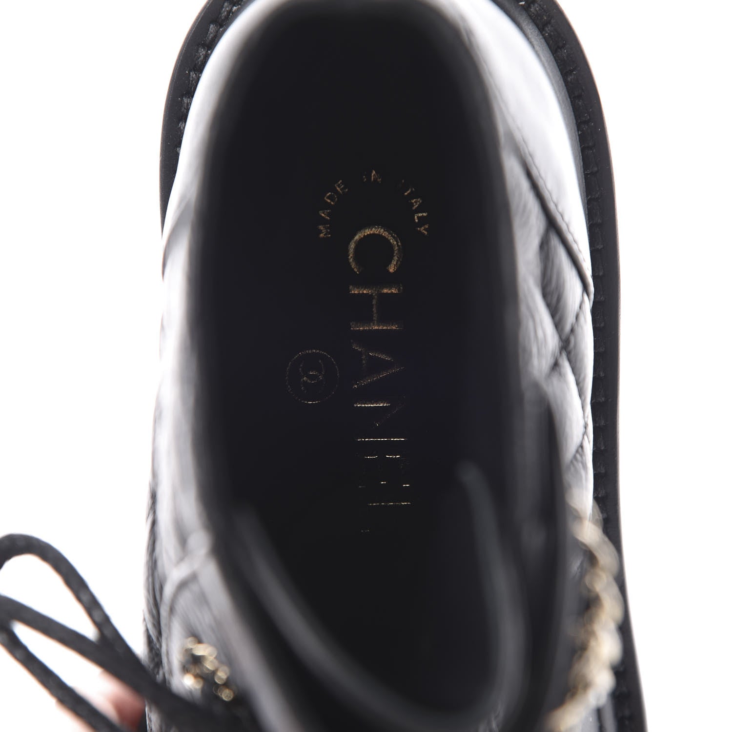 Chanel Shiny Goatskin Calfskin Quilted Lace Up Combat Boots 36 Black 6 of 9