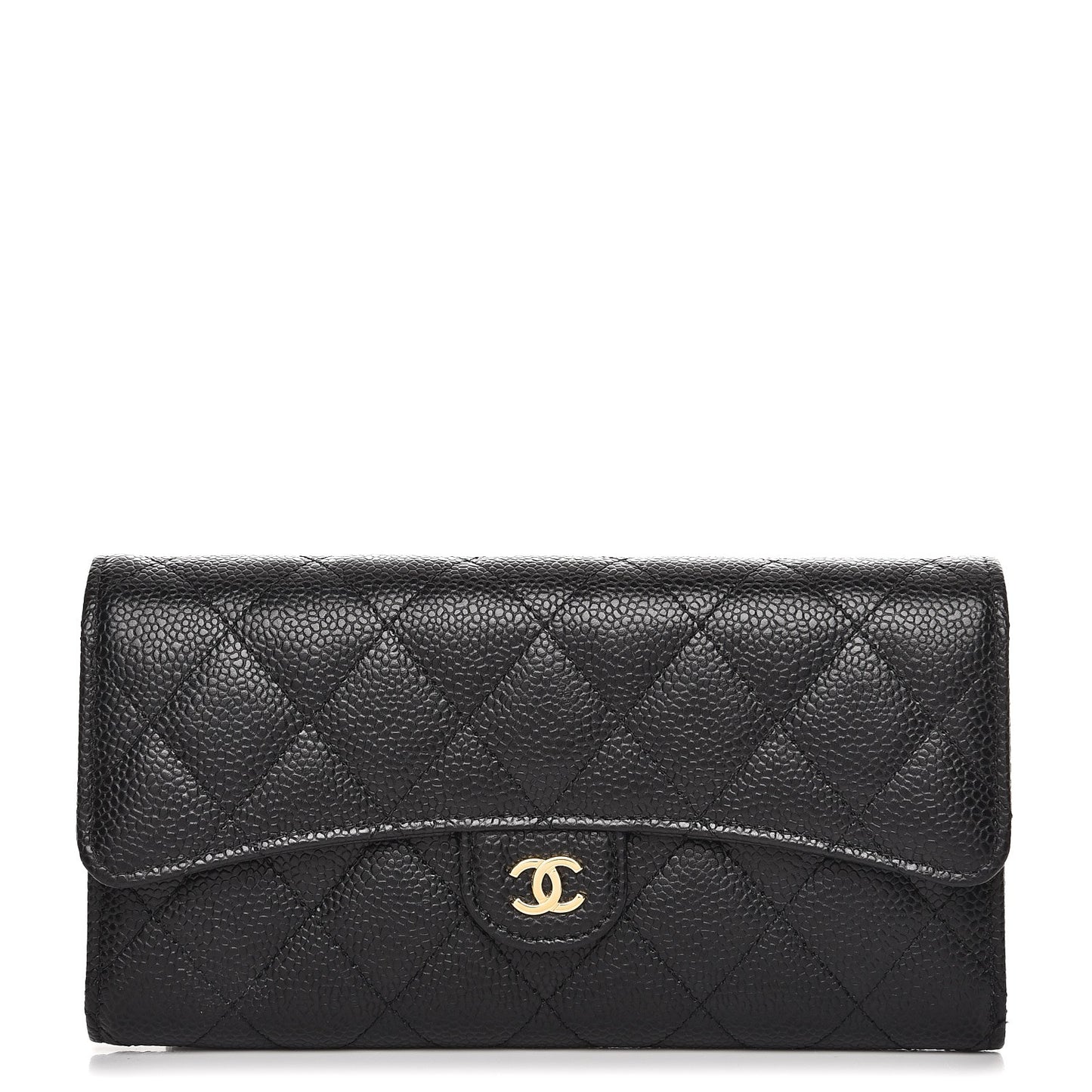 Caviar Quilted Large Flap Wallet Black