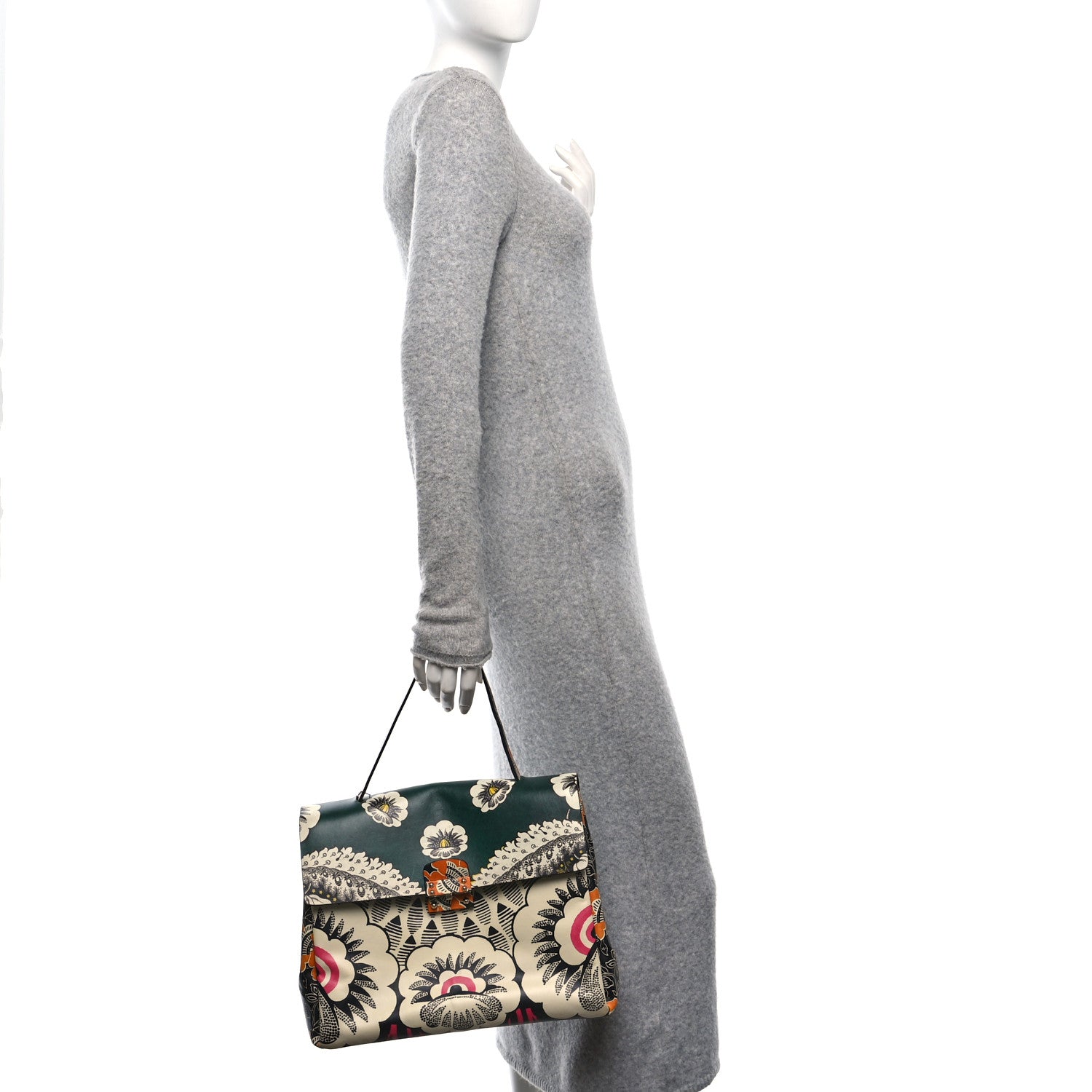 Valentino Garavani Calfskin Floral Print Mime Single Handle Bag Green 2 of 9
