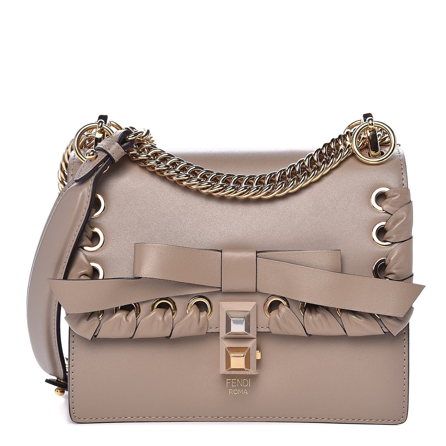 Vitello Liberty Shiny Nappa Lace Up Bow Small Kan I Shoulder Bag Tortora