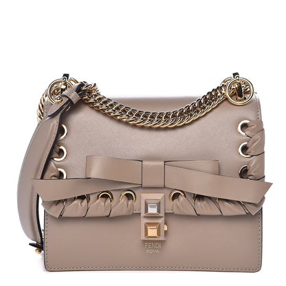 Fendi Vitello Liberty Shiny Nappa Lace Up Bow Small Kan I Shoulder Bag Tortora 1 of 10