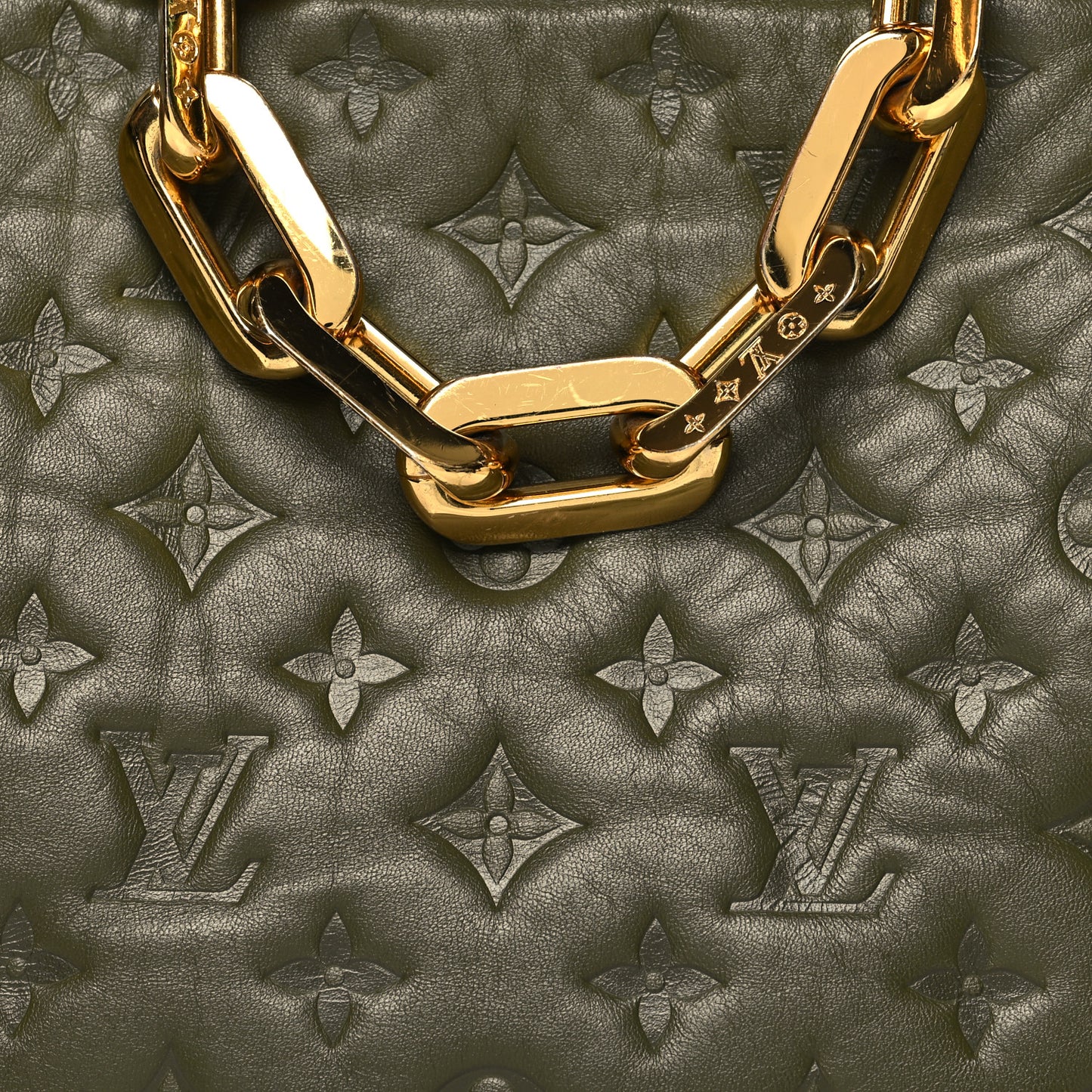 Lambskin Embossed Monogram Coussin MM Khaki