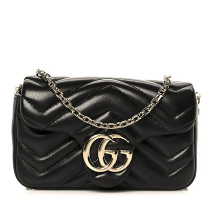 Gucci Lambskin Matelasse Mini GG Marmont Shoulder Bag Black 8 of 11