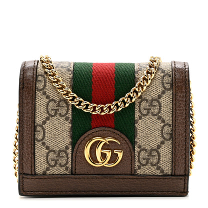 Gucci GG Supreme Monogram Web Ophidia Chain Card Case Wallet Beige New Acero 1 of 6