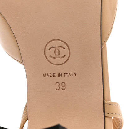 Chanel Goatskin Grosgrain Cap Toe CC Slingback Pumps 39 Beige Black 6 of 9