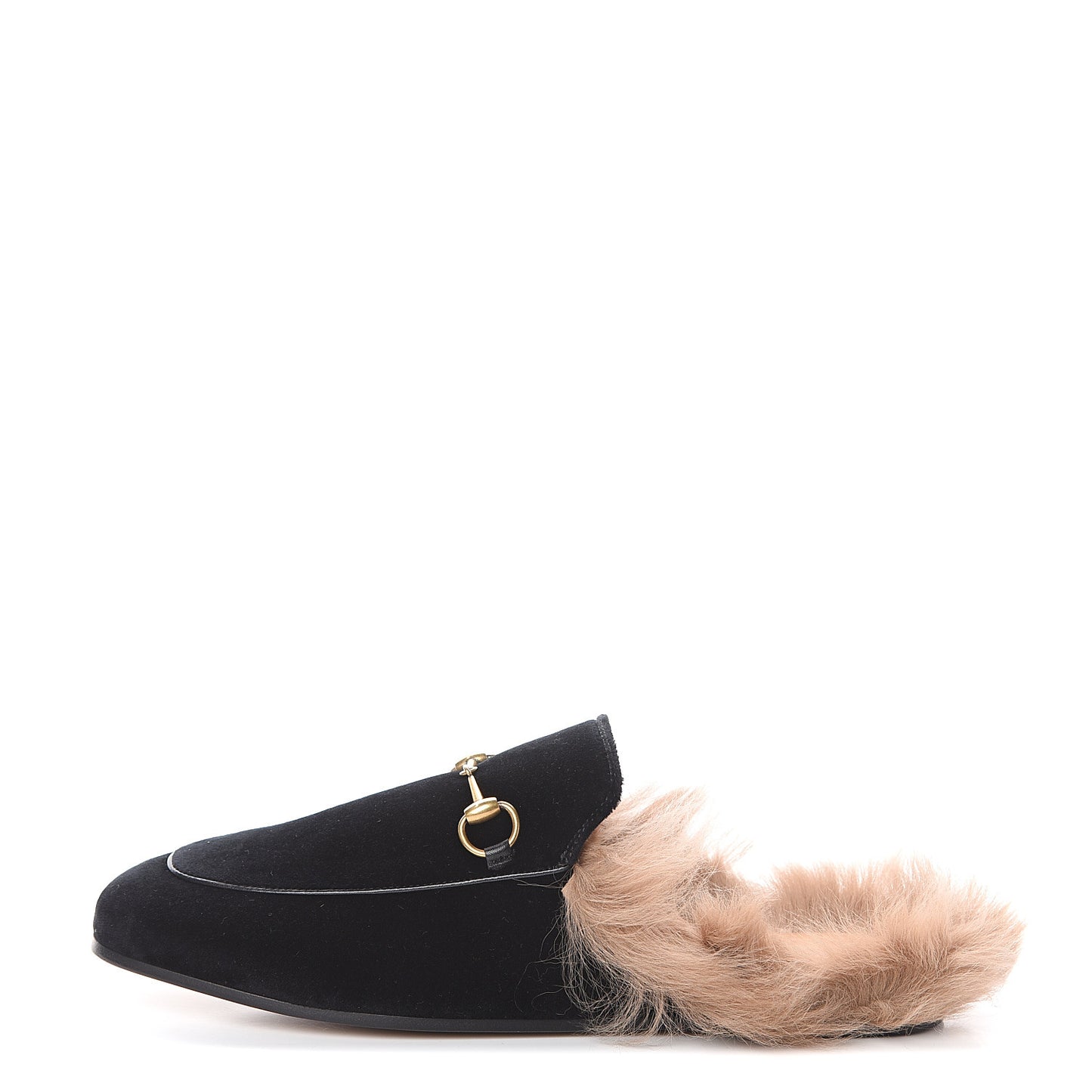 Velvet Fur Womens Princetown Slippers 38.5 Black