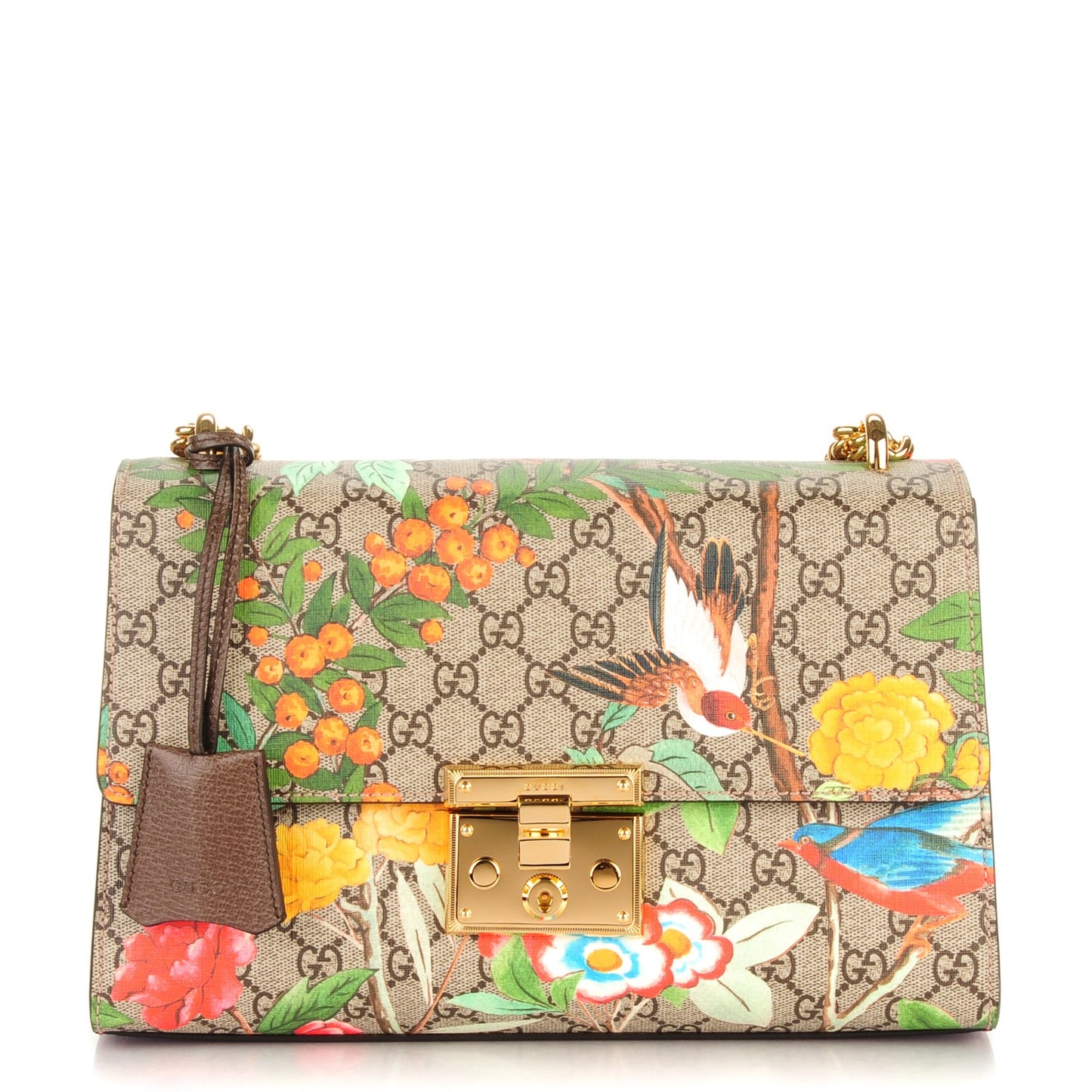 GG Supreme Monogram Tian Medium Padlock Shoulder Bag Beige Multicolor New Acero