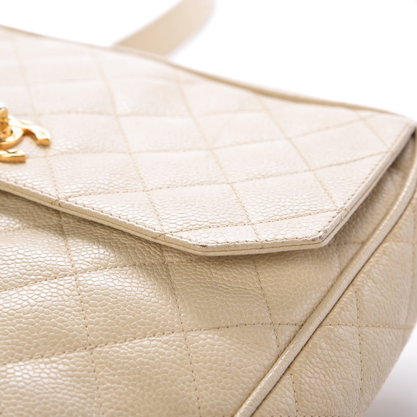 Caviar Quilted Shoulder Bag Beige Clair