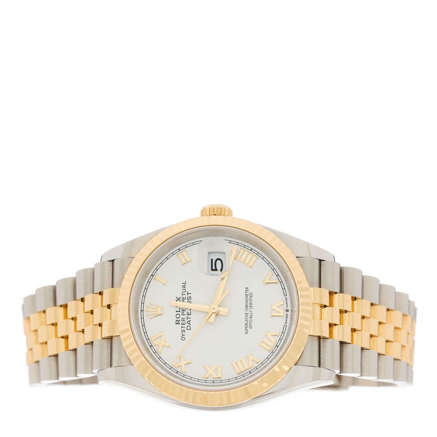 Rolex Stainless Steel 18K Yellow Gold 36mm Oyster Perpetual Datejust Watch White Roman 126233 2 of 4