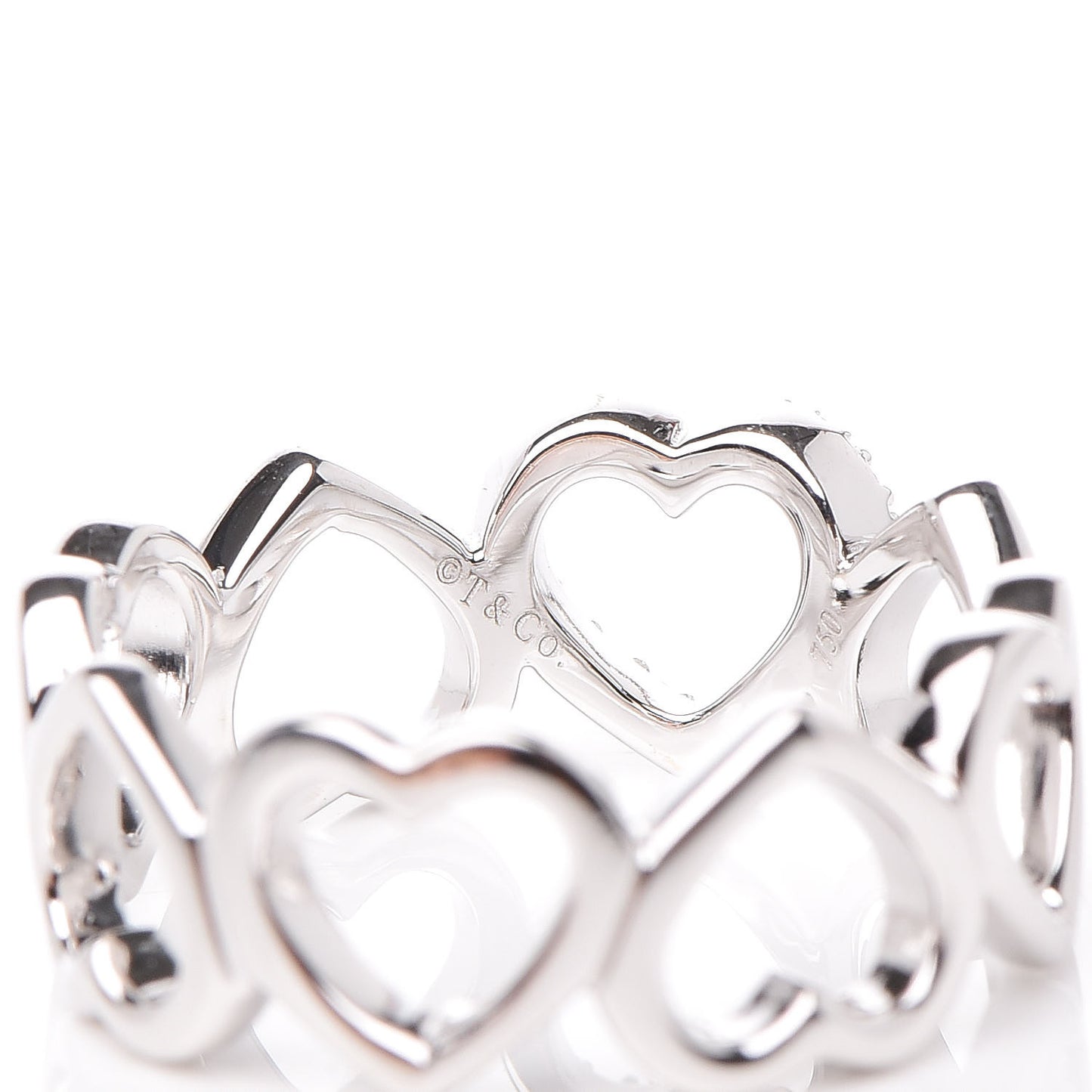 18K White Gold Diamond Hearts Eternity Band Ring 49 4.75