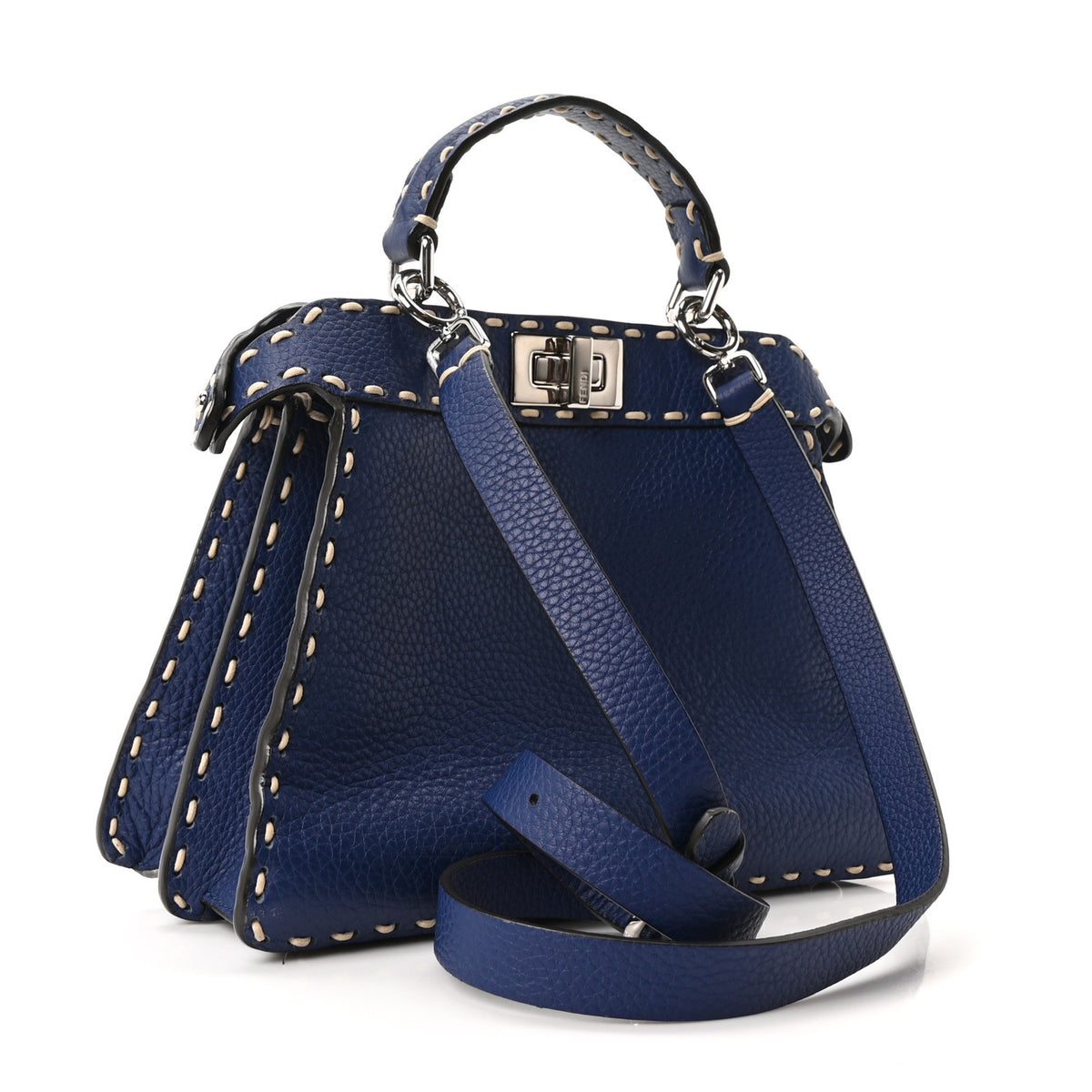 Fendi Cuoio Romano Selleria Chamois Small Peekaboo I SEE U Satchel Blue 3 of 9