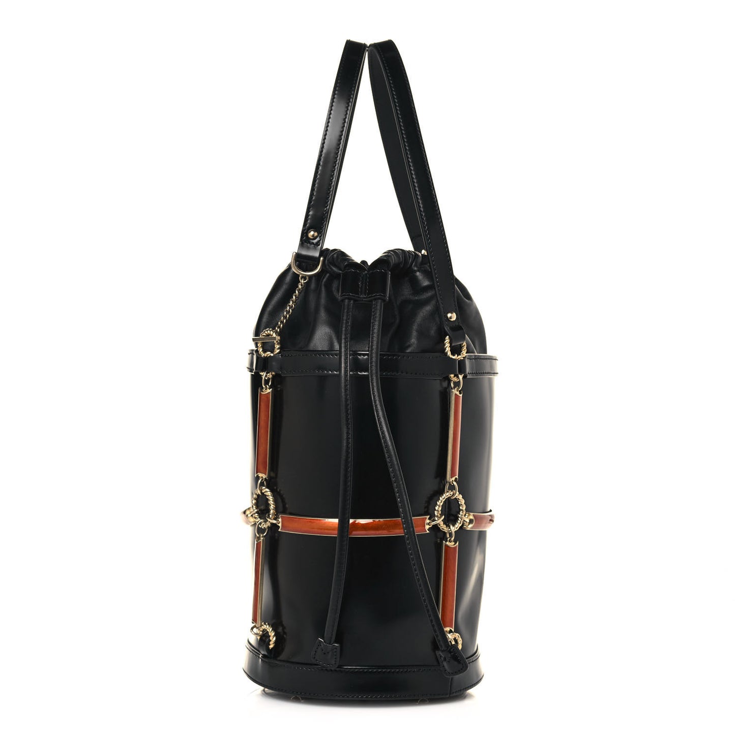 Lambskin Vinyl Enamel Mini Bucket Bag Black Ruggine
