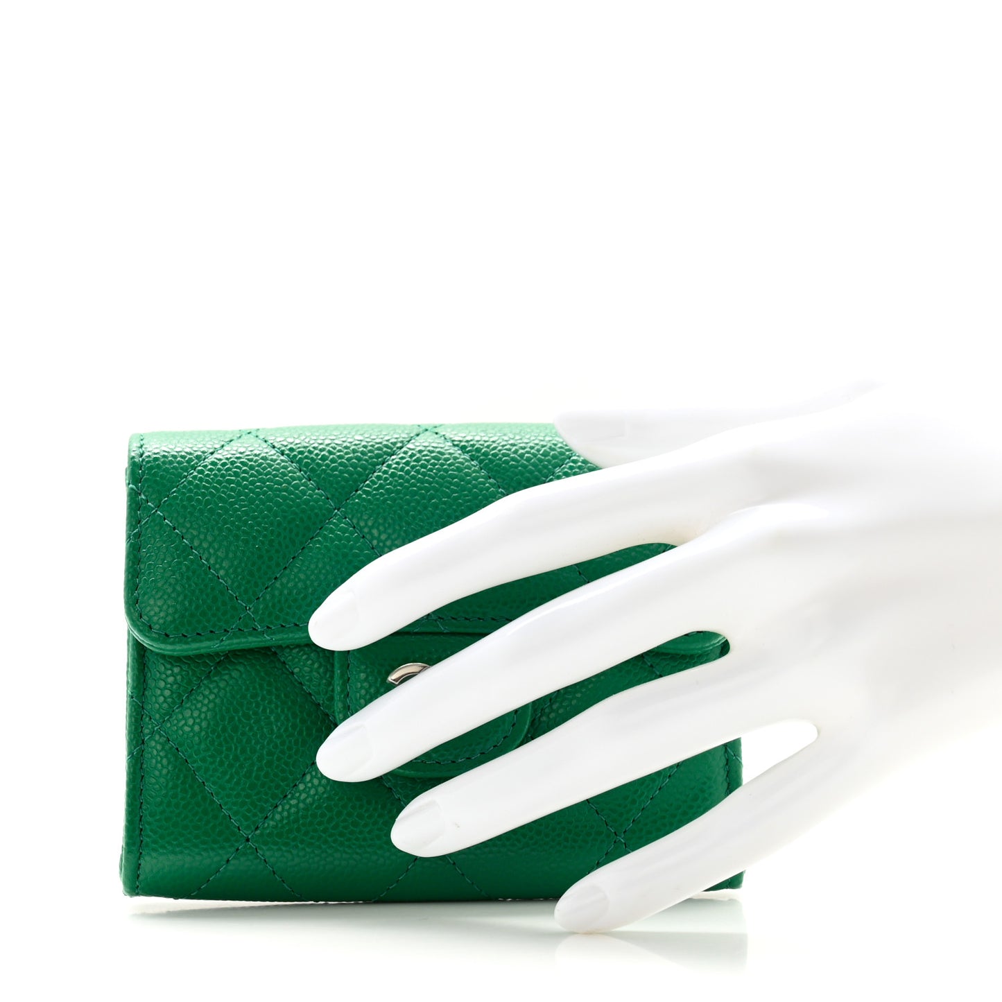 Caviar Quilted Flap Card Holder Wallet Green