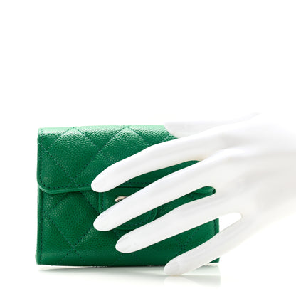 Chanel Caviar Quilted Flap Card Holder Wallet Green 2 of 9
