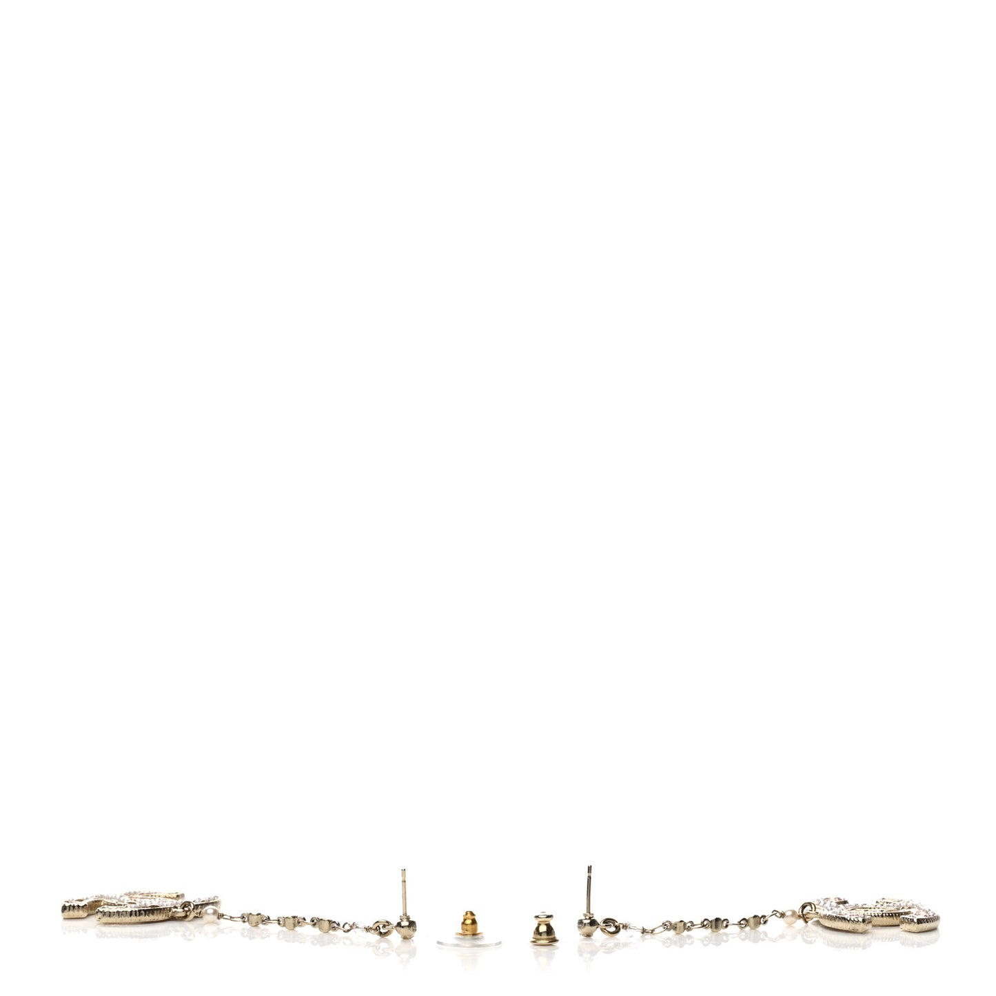 Pearl Crystal CC Tweed Drop Earrings Gold Pink Pearly White