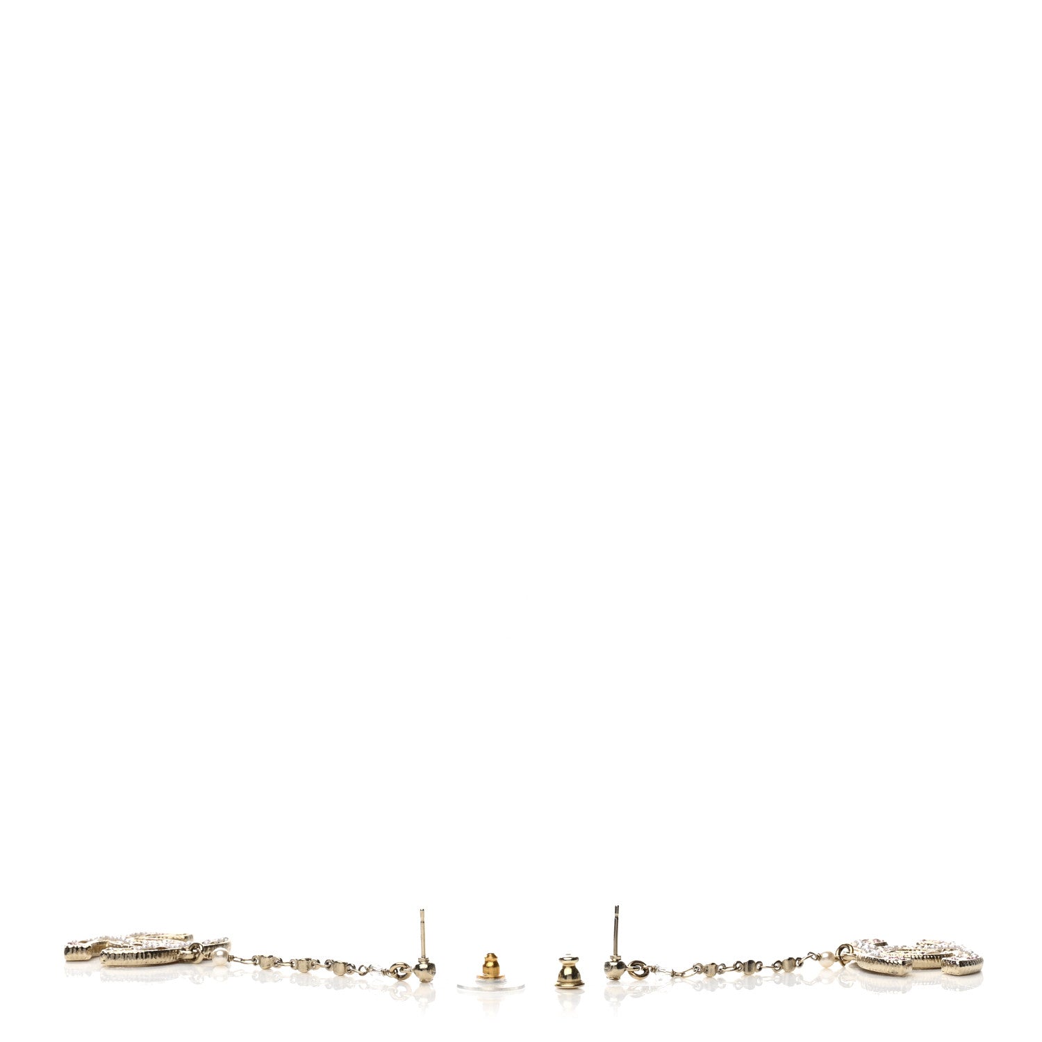 Chanel Pearl Crystal CC Tweed Drop Earrings Gold Pink Pearly White 3 of 4