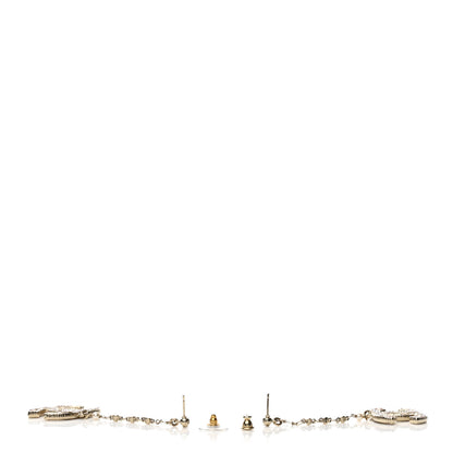 Chanel Pearl Crystal CC Tweed Drop Earrings Gold Pink Pearly White 3 of 4