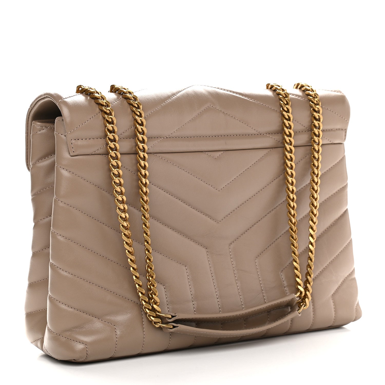 Saint Laurent Calfskin Y Quilted Monogram Medium Loulou Chain Satchel Dark Beige 3 of 10