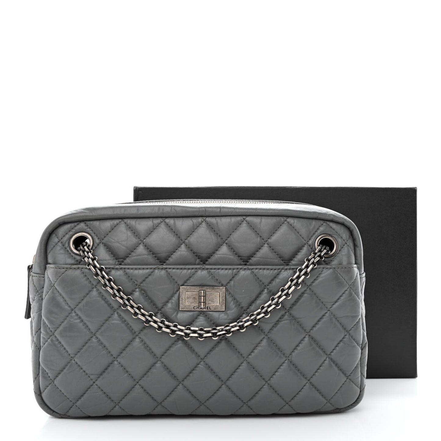 Aged Calfskin Quilted Medium Reissue Camera Case Grey