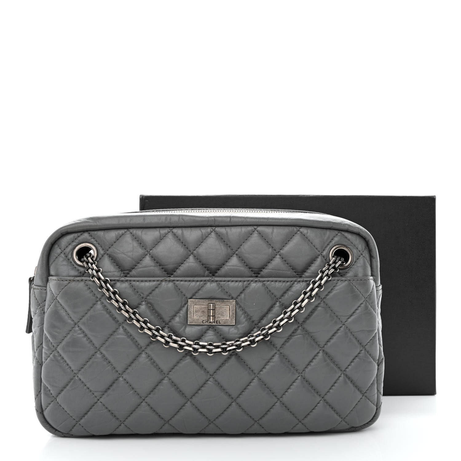 Chanel Aged Calfskin Quilted Medium Reissue Camera Case Grey 12 of 12