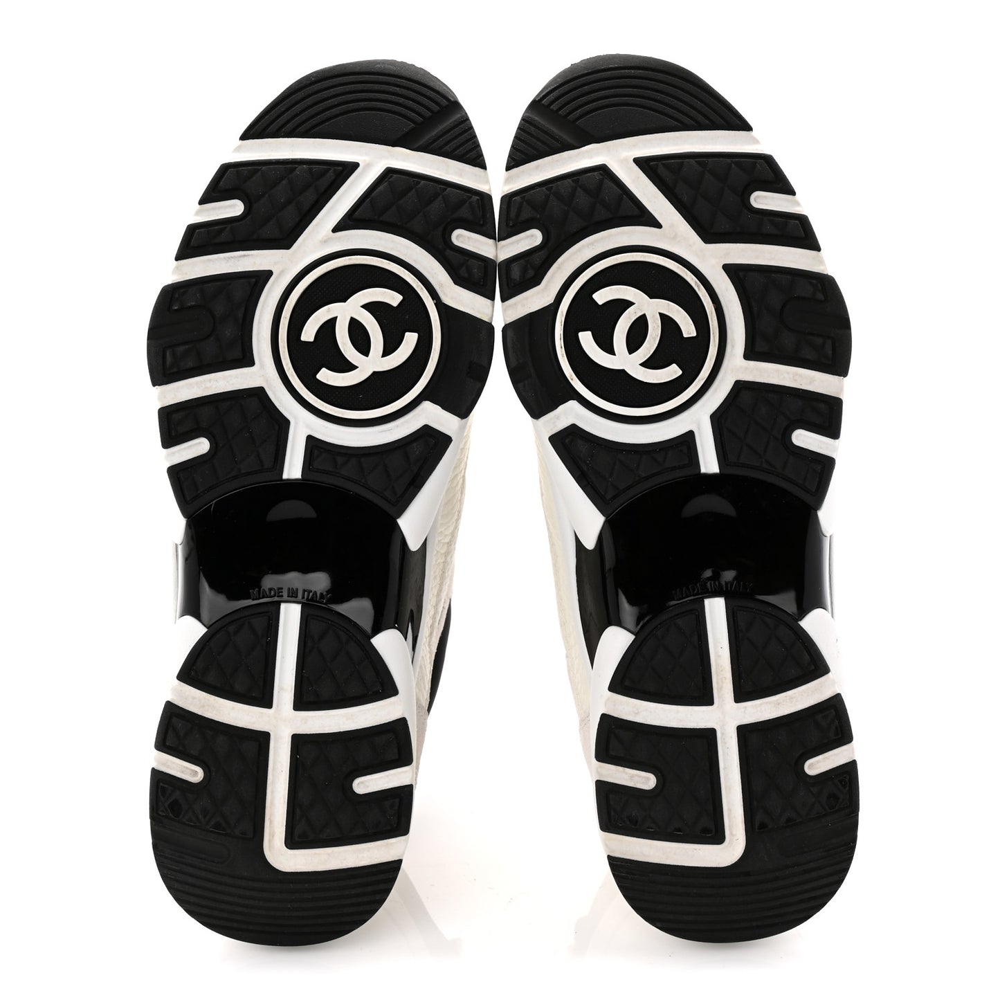 Mesh Suede Calfskin Grained Calfskin Womens CC Sneakers 37.5 White Black
