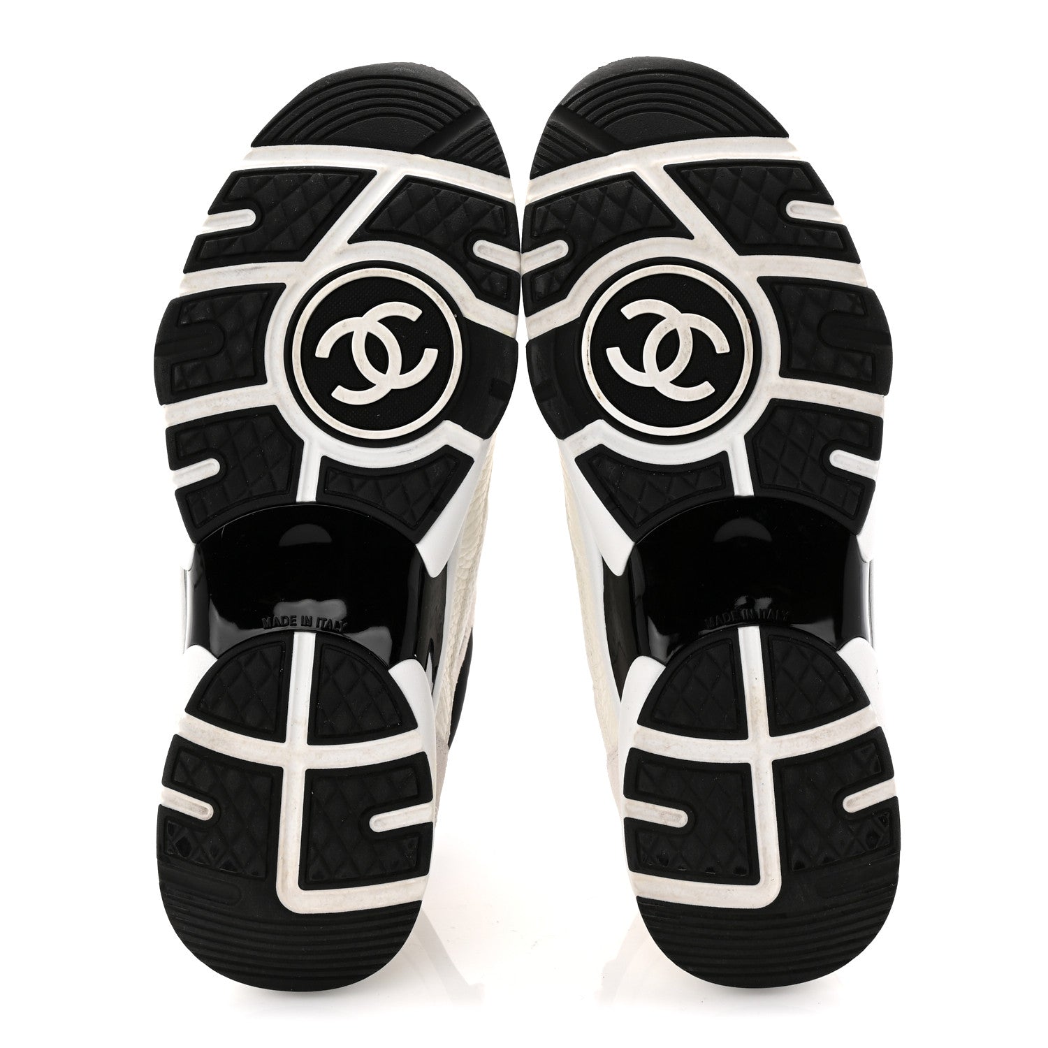 Chanel Mesh Suede Calfskin Grained Calfskin Womens CC Sneakers 37.5 White Black 6 of 11