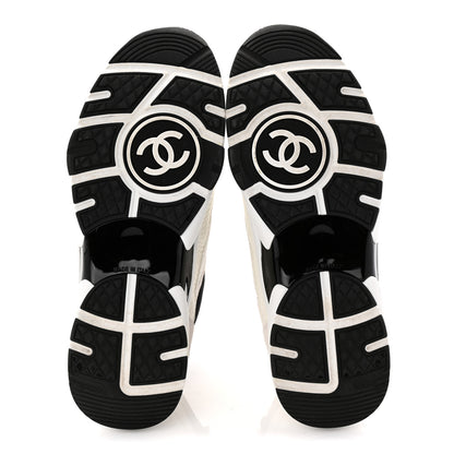 Chanel Mesh Suede Calfskin Grained Calfskin Womens CC Sneakers 37.5 White Black 6 of 11