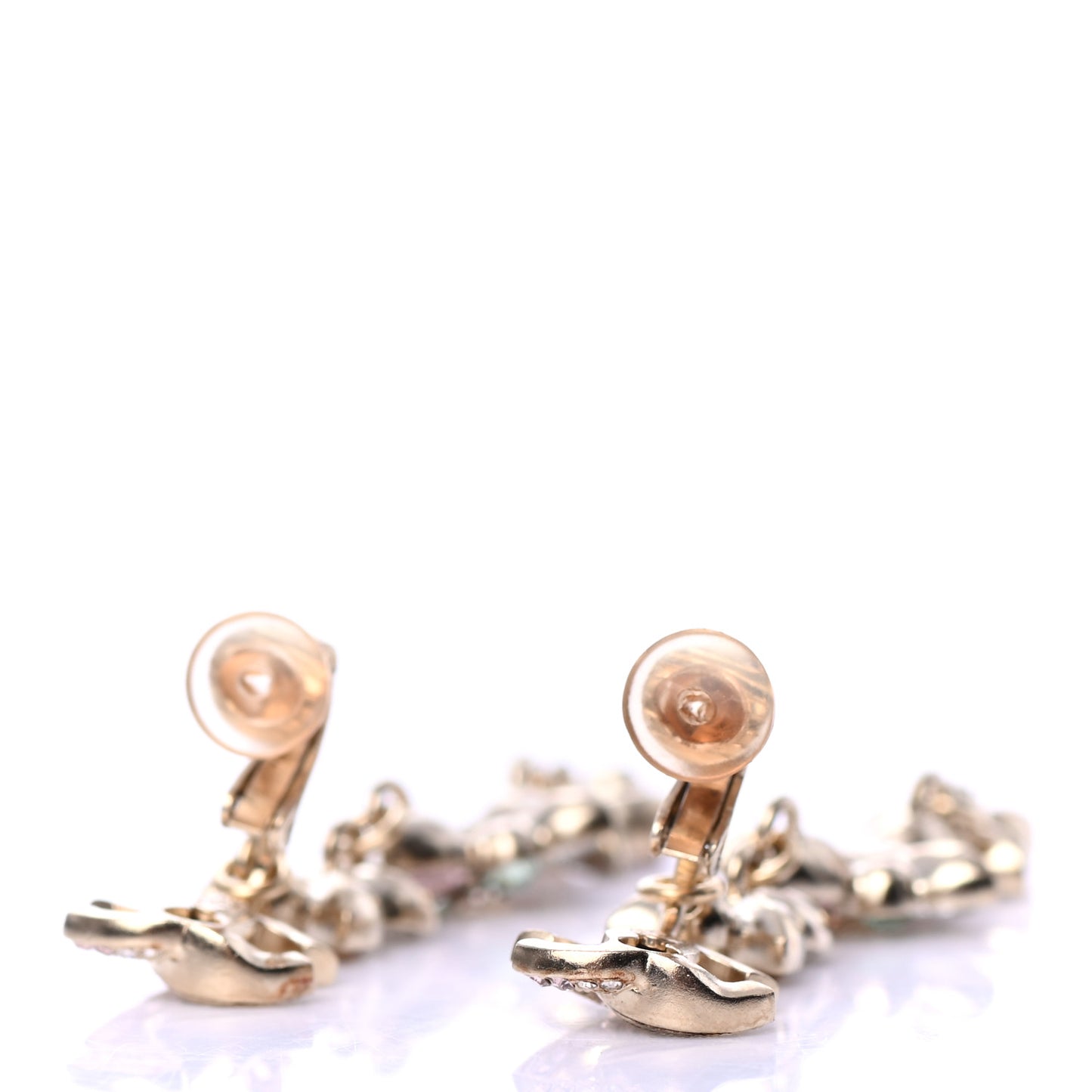 Crystal CC Clip On Drop Earrings Gold