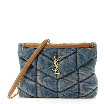 Saint Laurent Denim Quilted Medium Loulou Puffer Monogram Chain Satchel Blue Cinnamon 1 of 11