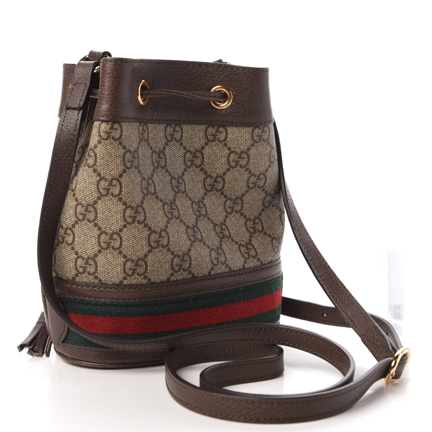 Gucci GG Supreme Monogram Web Mini Ophidia Bucket Bag Brown 3 of 10