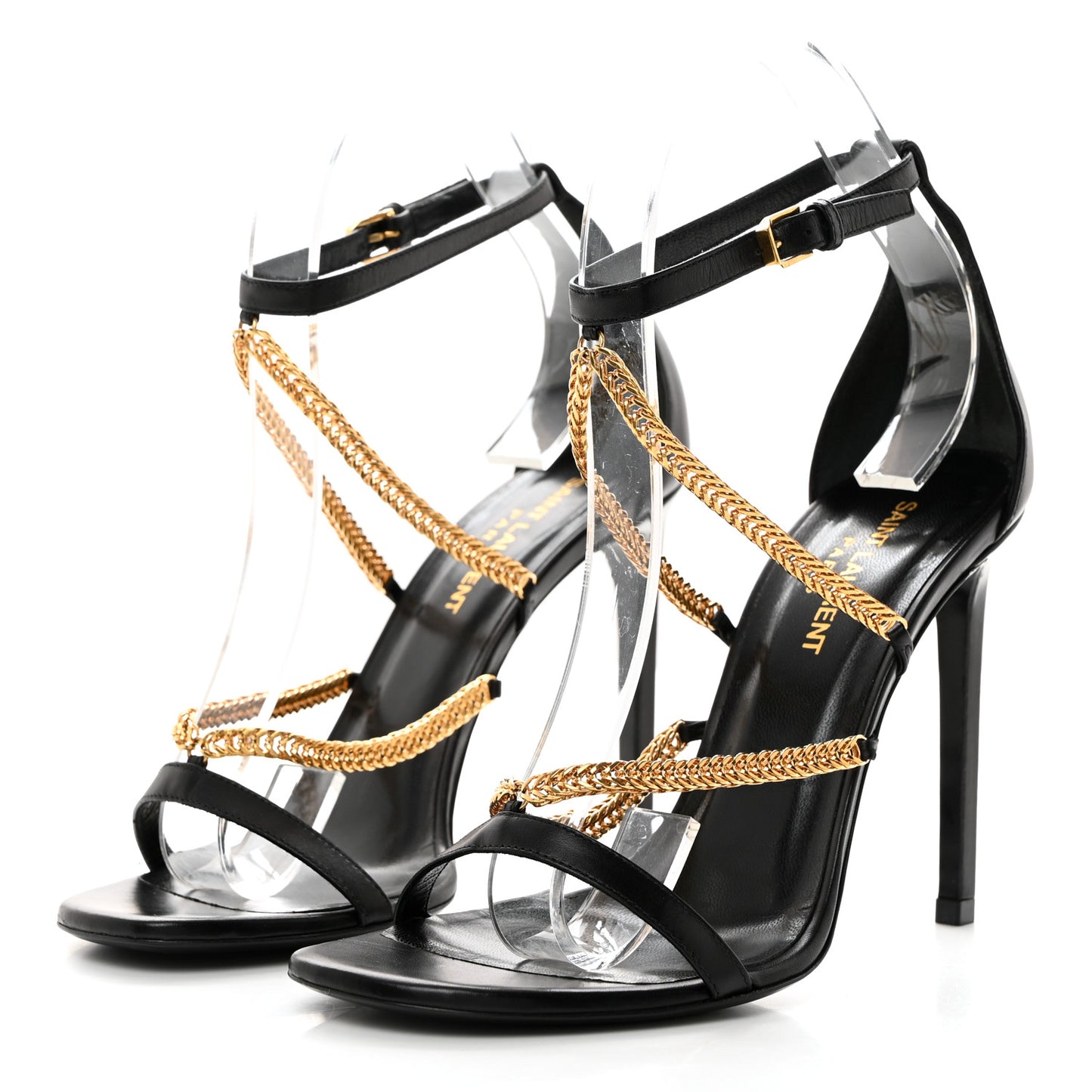 Seta Calfskin Chain Sandals 38 Black