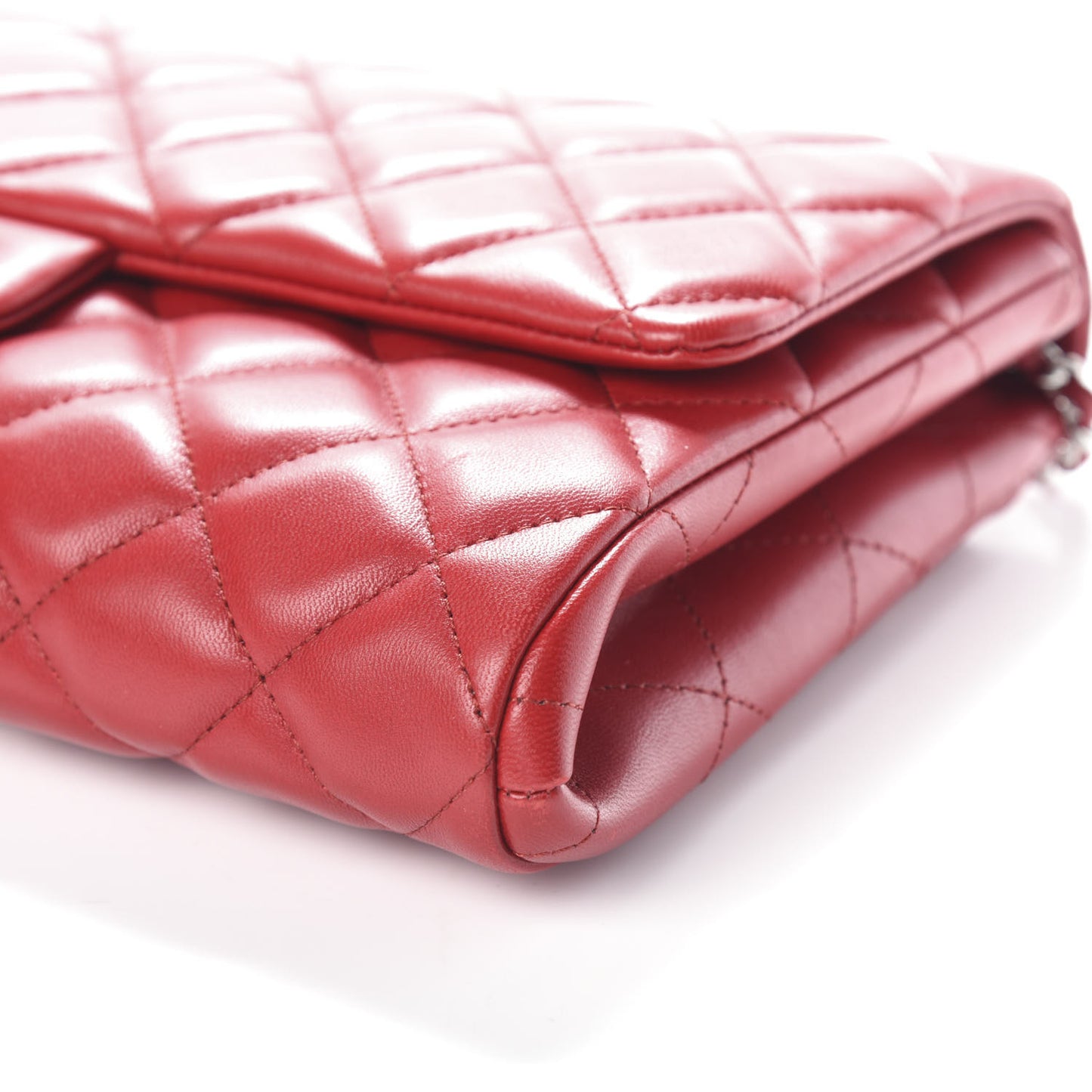 Lambskin Quilted Clutch With Chain Flap Red