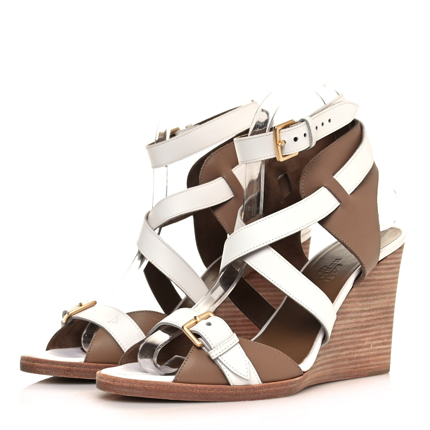 Hermes Calfskin Giorno Wedge Sandals 37.5 Beige White 3 of 9
