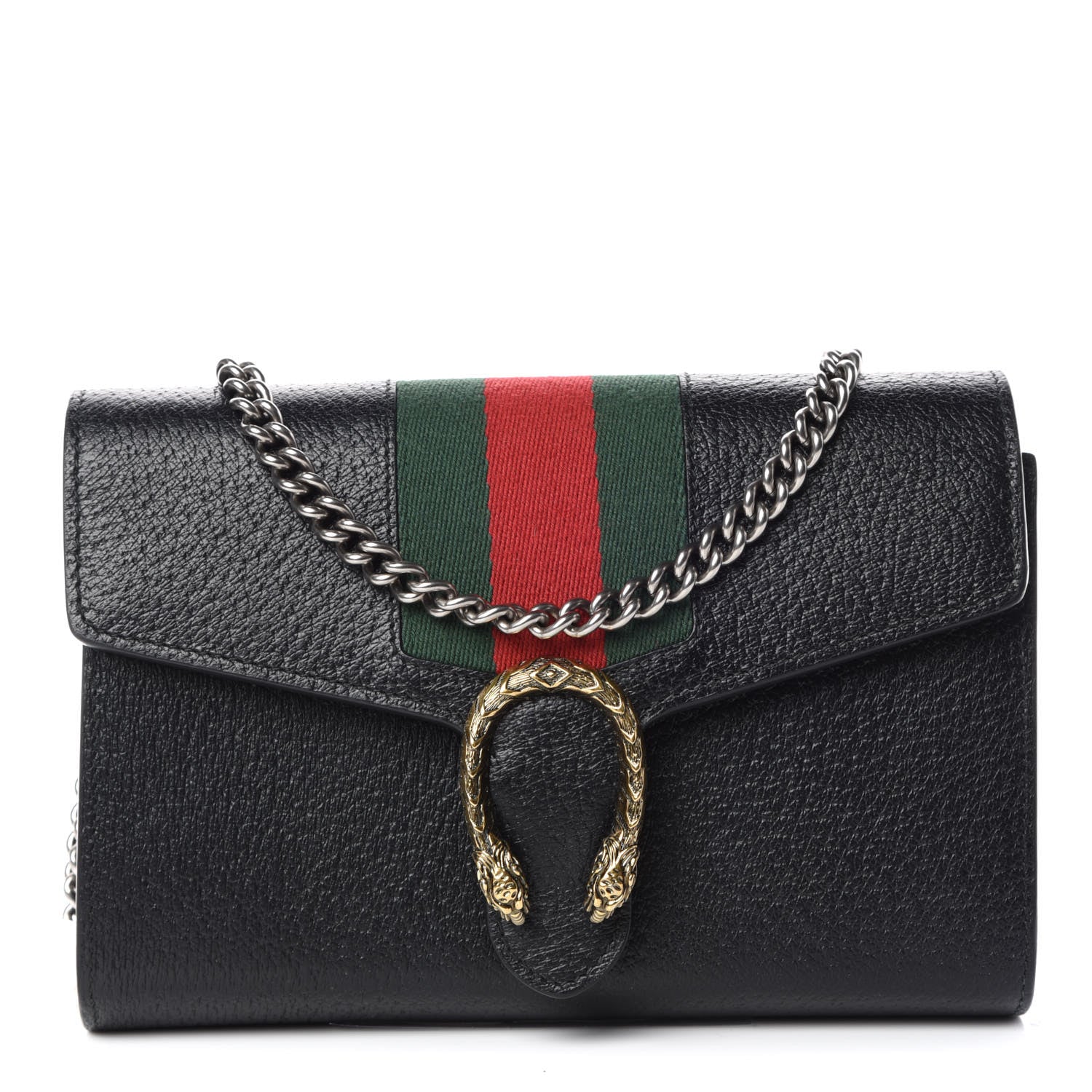 Gucci Calfskin Web Mini Dionysus Chain Wallet Black 1 of 9