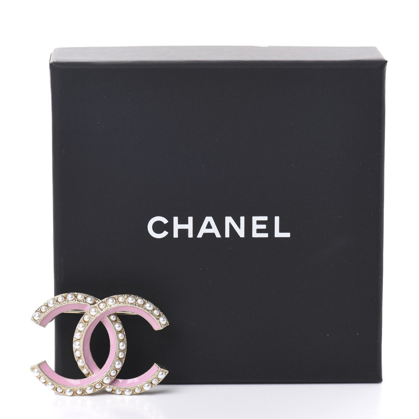 Pearl Enamel CC Brooch Pink Gold