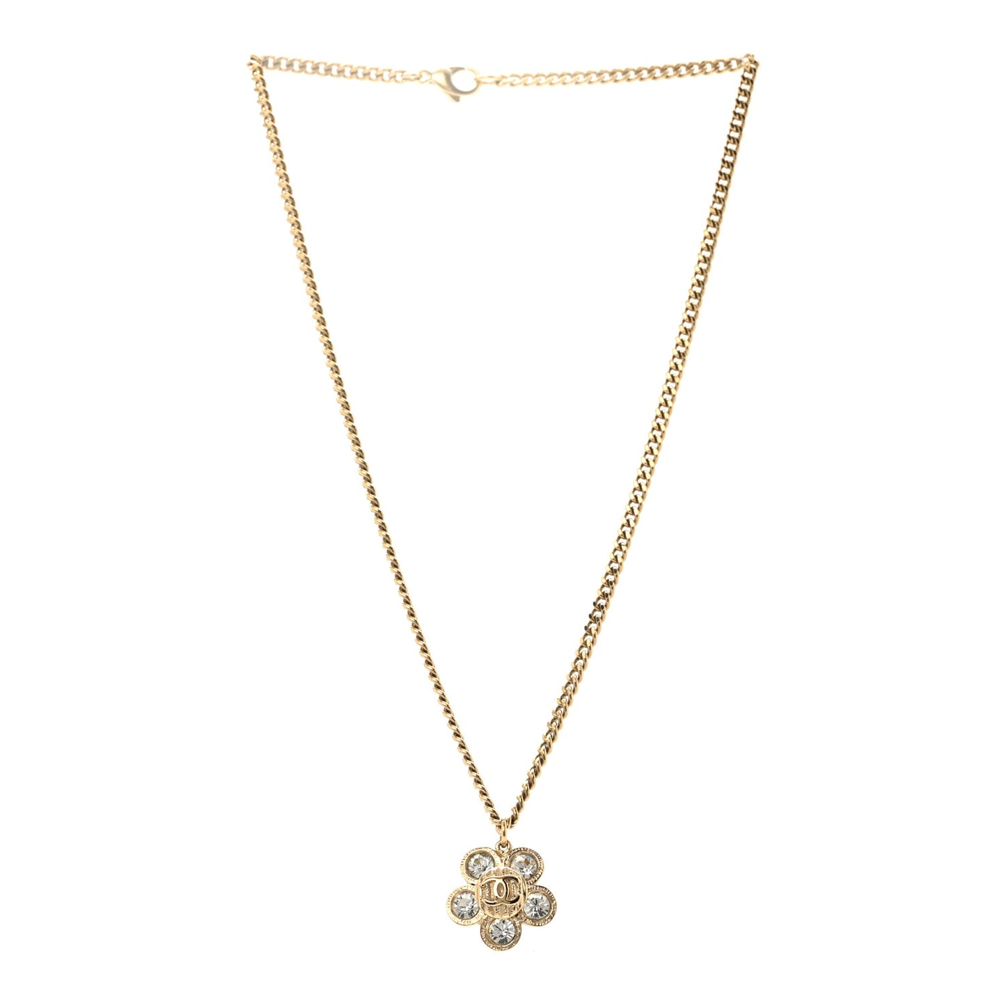 Crystal CC Flower Pendant Necklace Gold