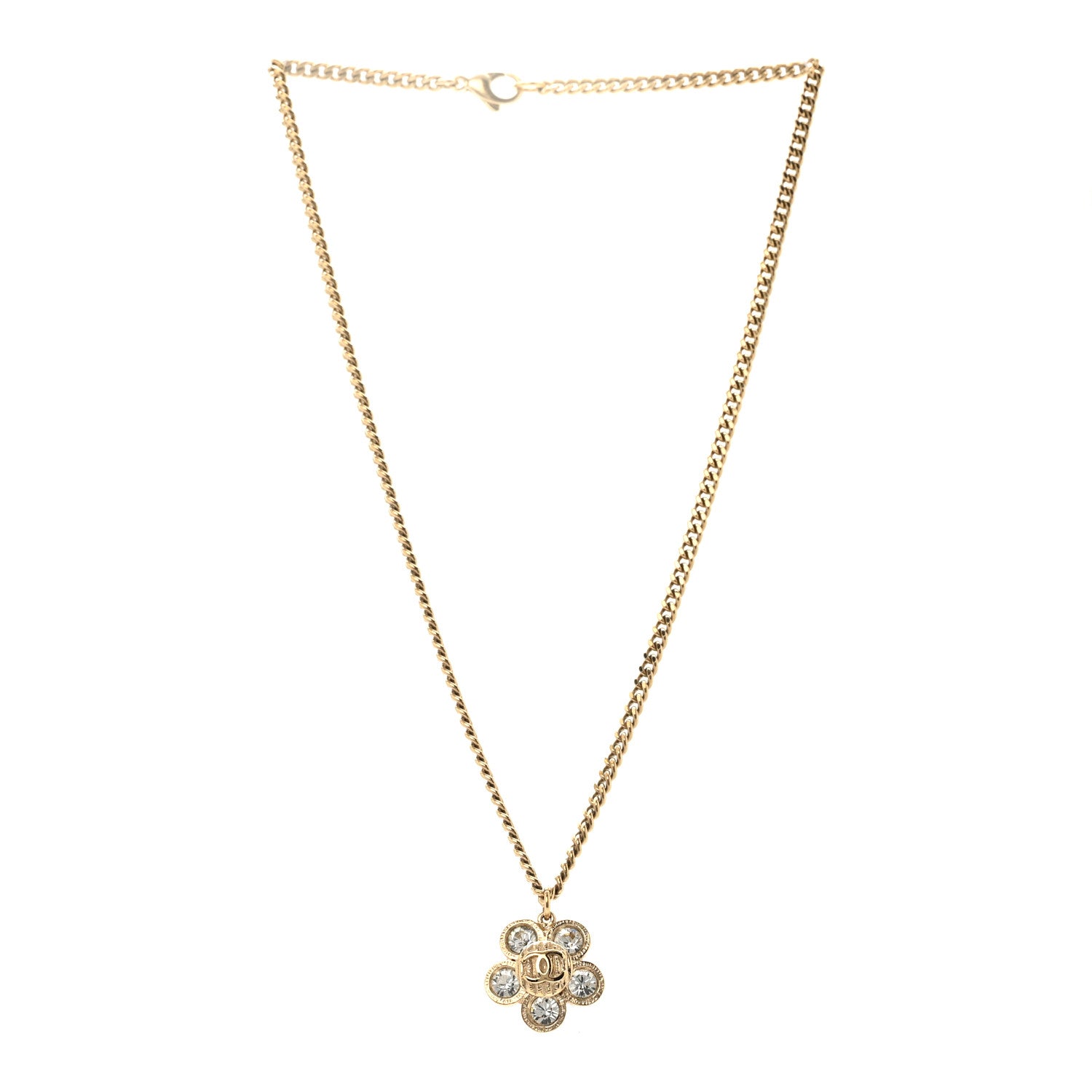 Chanel Crystal CC Flower Pendant Necklace Gold 3 of 6