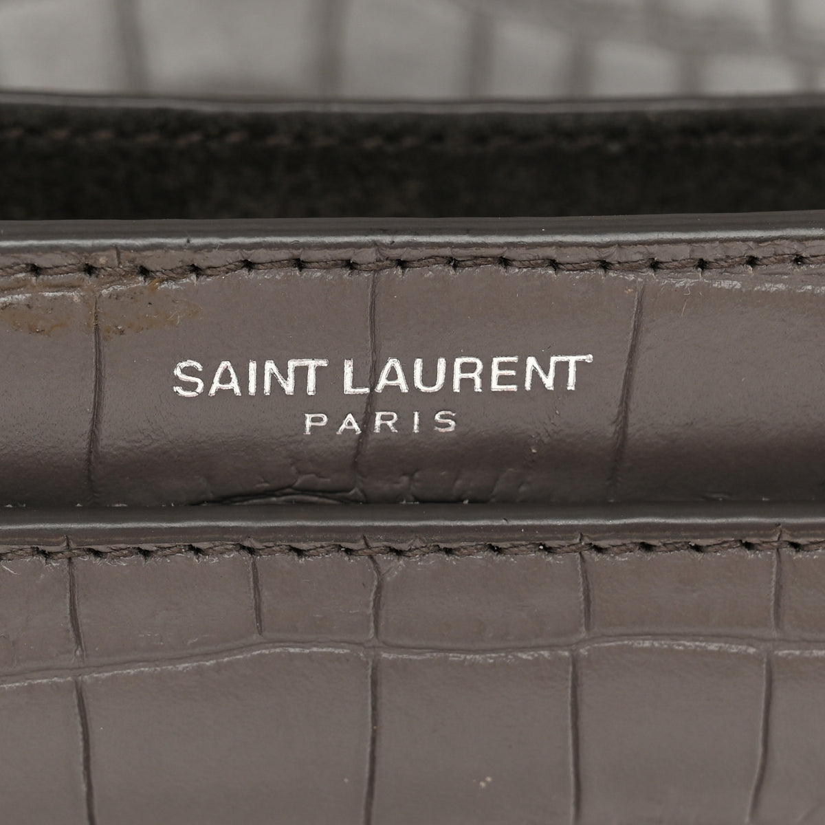 Saint Laurent Calfskin Crocodile Embossed Medium Monogram Sunset Fog 5 of 13