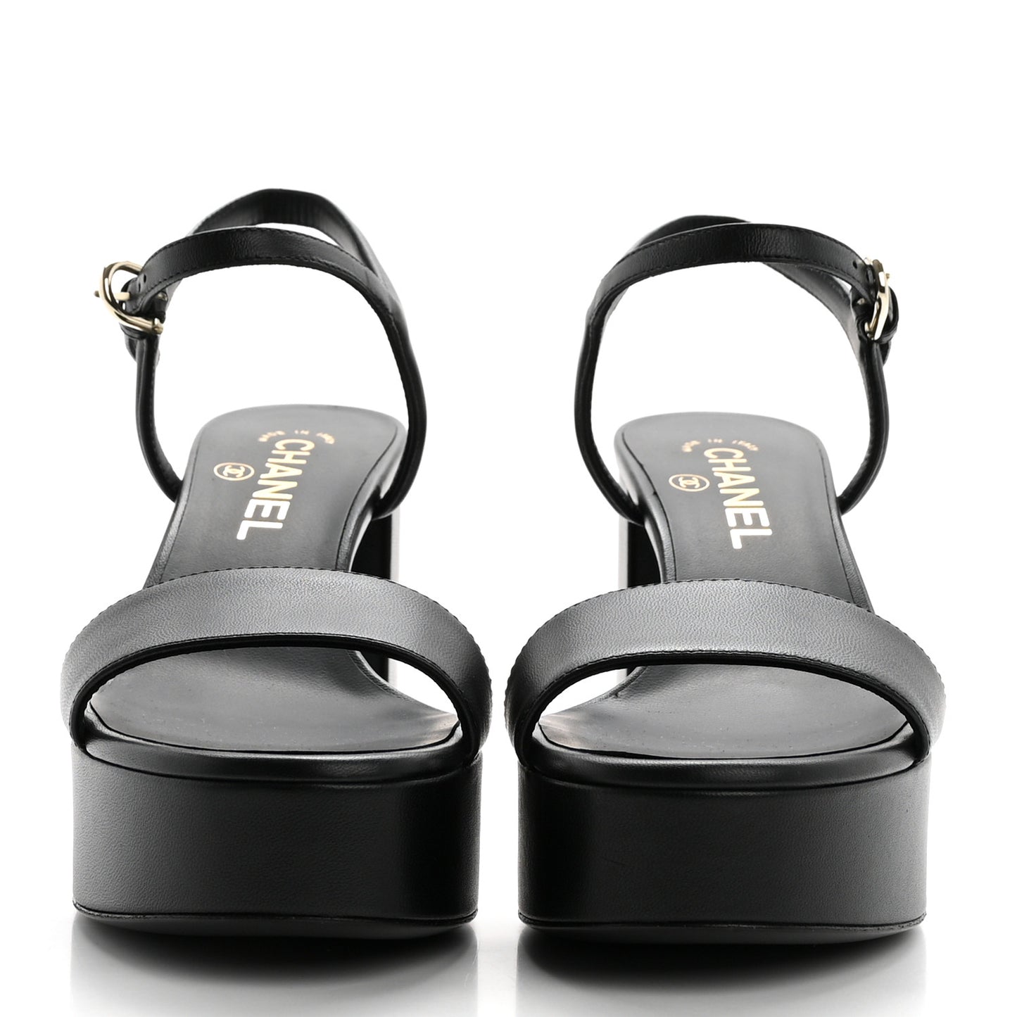 Lambskin Logo Platform Sandals 38 Black