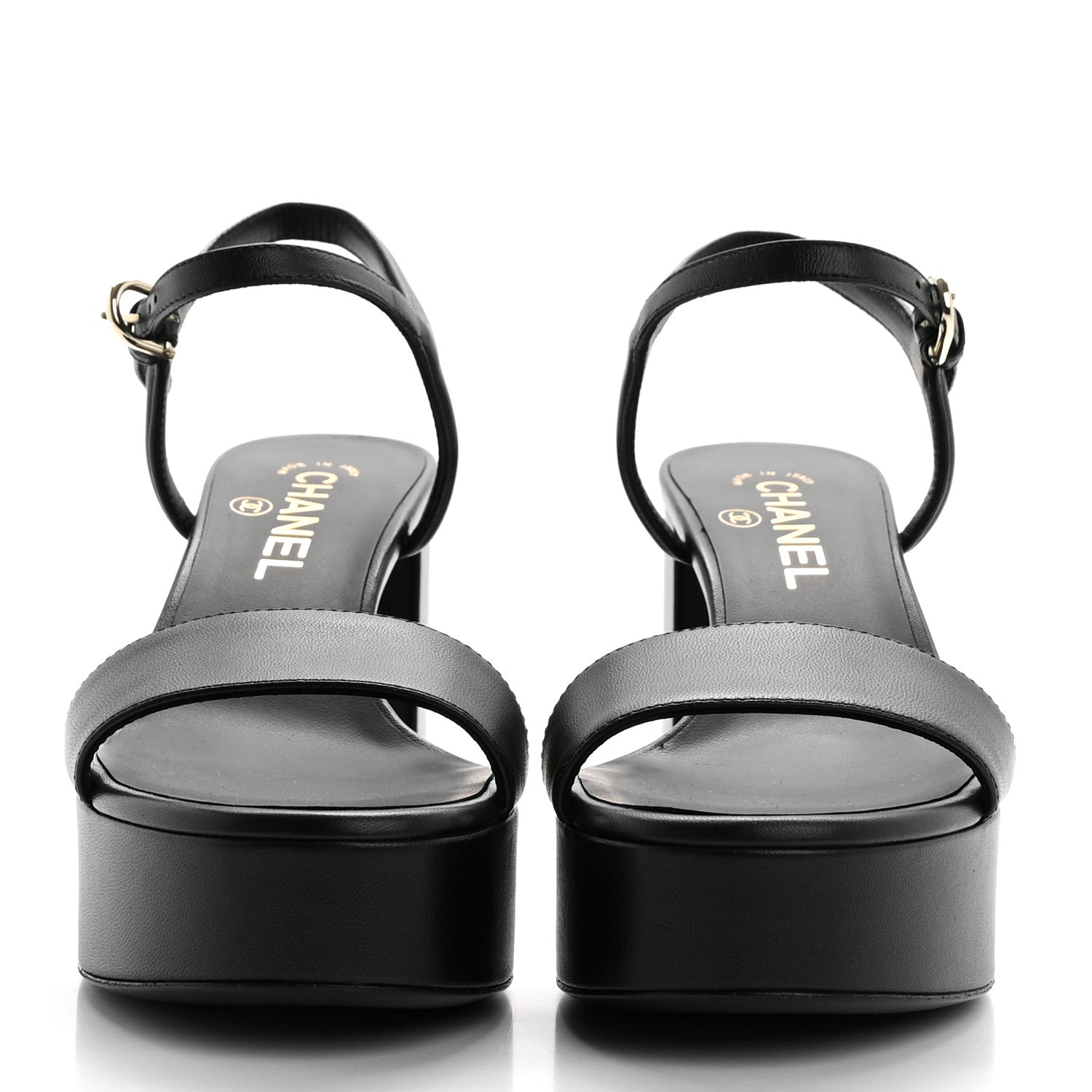 Chanel Lambskin Logo Platform Sandals 38 Black 2 of 11